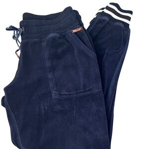 Betsey Johnson Performance Navy‎ Velour Joggers Rose Gold Trim Striped Cuffs